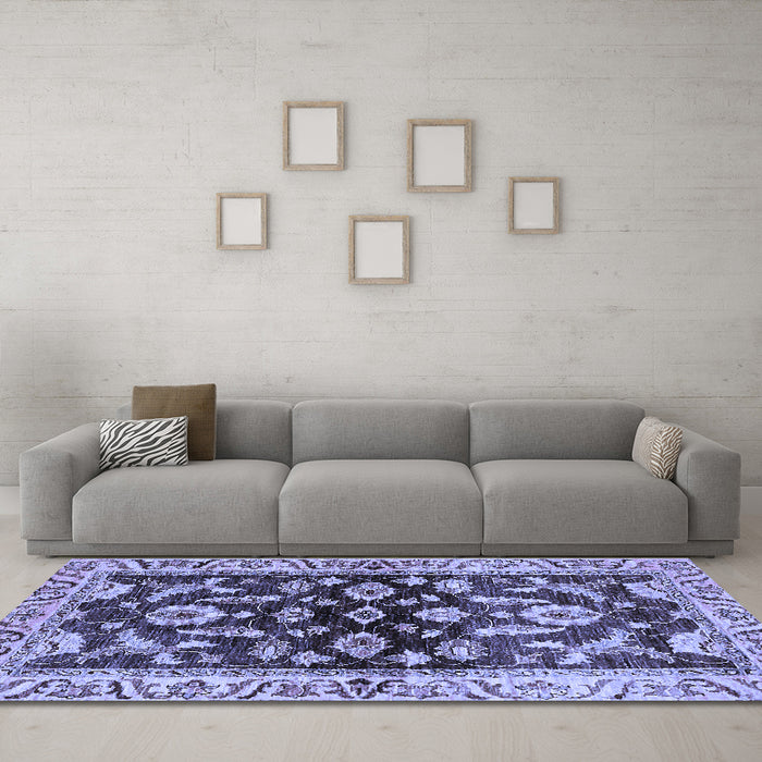 Machine Washable Oriental Blue Traditional Rug in a Living Room, wshabs563blu