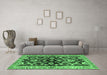 Machine Washable Oriental Emerald Green Traditional Area Rugs in a Living Room,, wshabs563emgrn