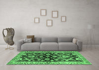 Machine Washable Oriental Emerald Green Traditional Rug, wshabs563emgrn