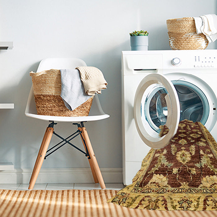 Machine Washable Abstract Saffron Red Rug in a Washing Machine, wshabs563