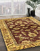 Abstract Saffron Red Oriental Rug in Family Room, abs563