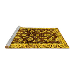 Sideview of Machine Washable Oriental Yellow Traditional Rug, wshabs563yw