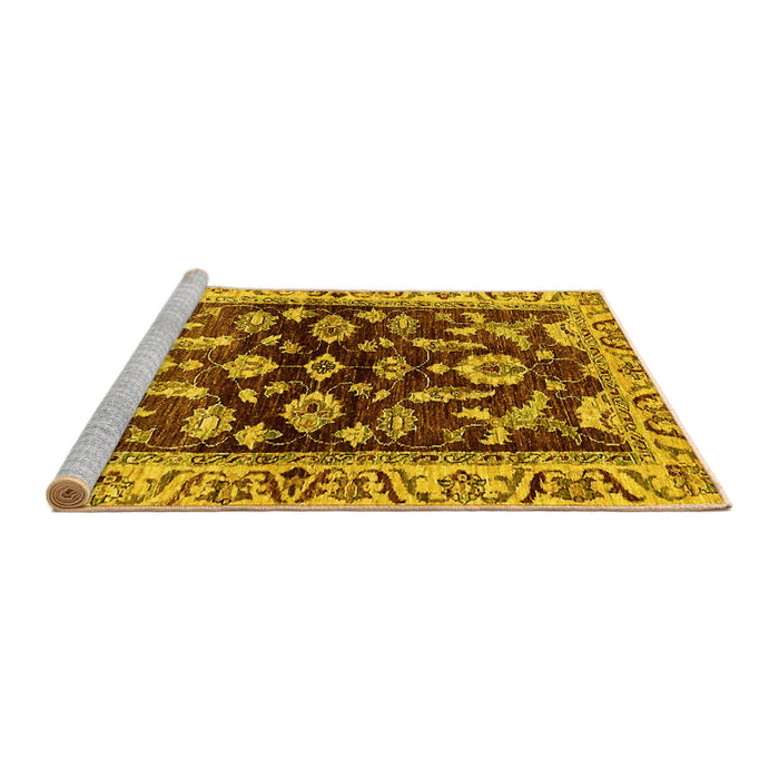 Sideview of Machine Washable Oriental Yellow Traditional Rug, wshabs563yw