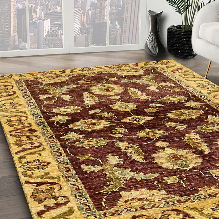 Abstract Saffron Red Oriental Rug in Family Room, abs563