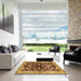 Square Abstract Saffron Red Oriental Rug in a Living Room, abs563