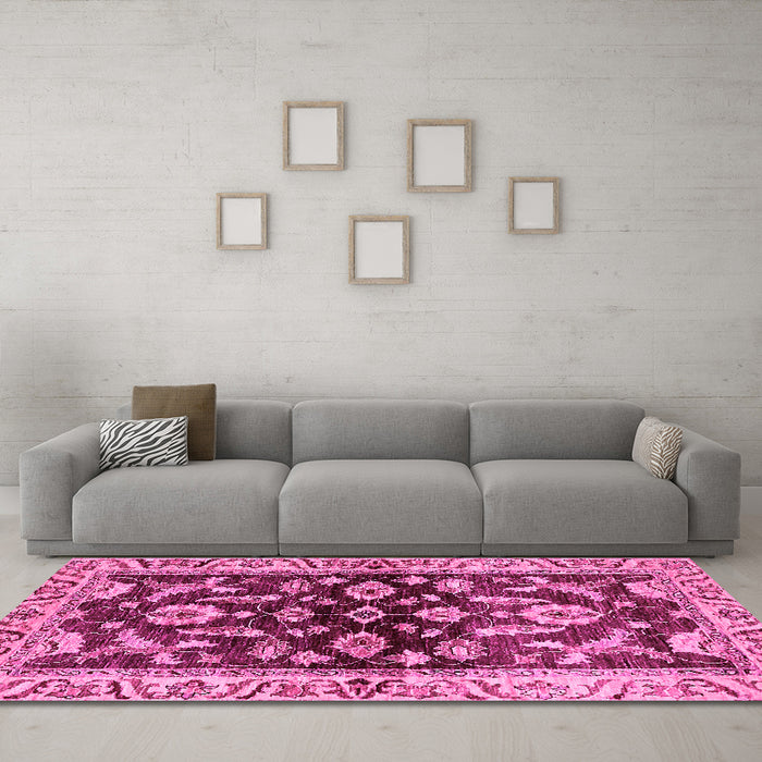 Machine Washable Oriental Pink Traditional Rug in a Living Room, wshabs563pnk