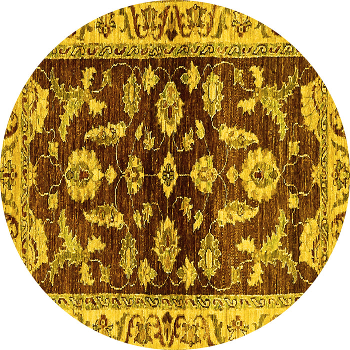 Round Machine Washable Oriental Yellow Traditional Rug, wshabs563yw