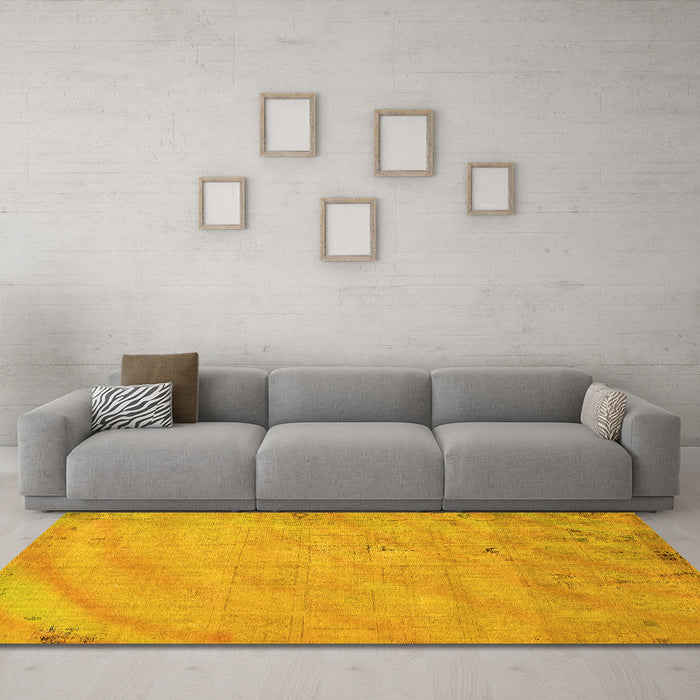 Machine Washable Abstract Yellow Modern Rug in a Living Room, wshabs5640yw