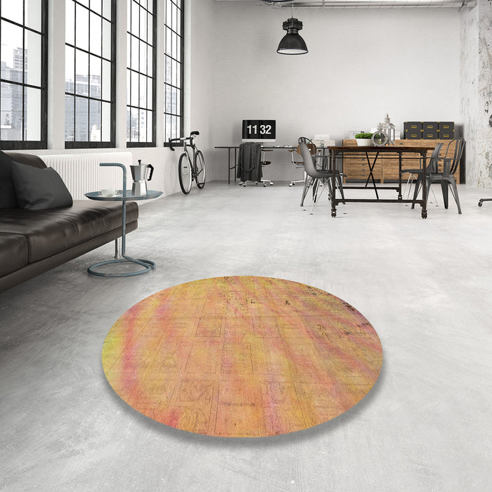 Round Abstract Orange Modern Rug in a Office, abs5640