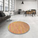 Round Machine Washable Abstract Orange Rug in a Office, wshabs5640