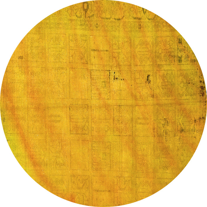 Round Abstract Yellow Modern Rug, abs5640yw