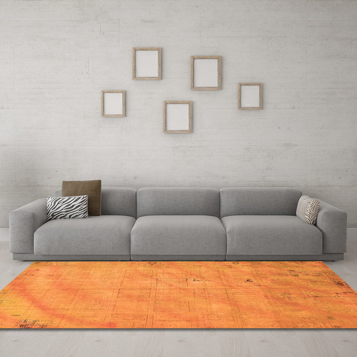 Machine Washable Abstract Orange Modern Area Rugs in a Living Room, wshabs5640org