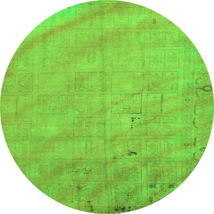 Round Machine Washable Abstract Green Modern Area Rugs, wshabs5640grn