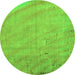 Round Machine Washable Abstract Green Modern Area Rugs, wshabs5640grn