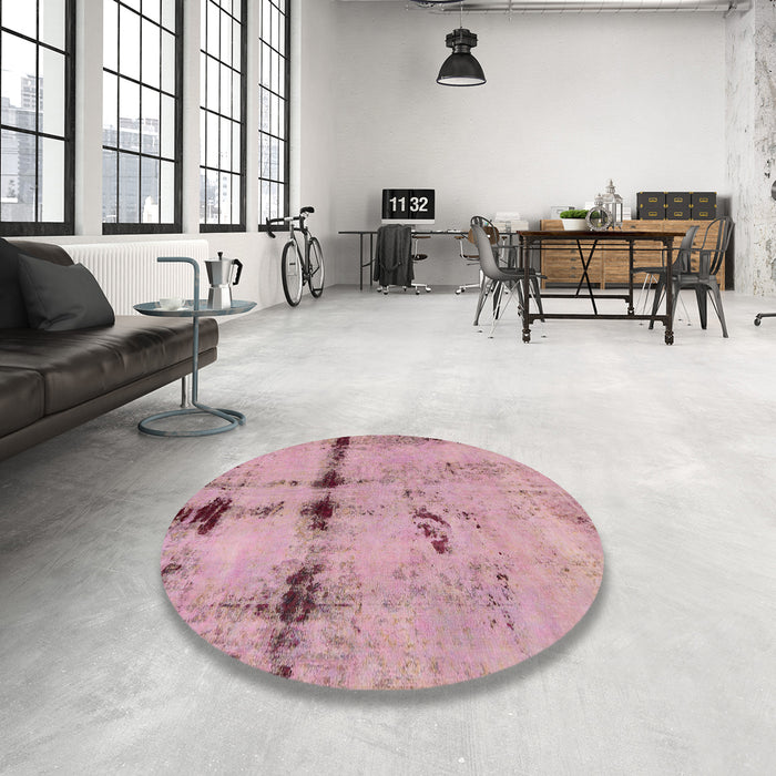 Round Machine Washable Abstract Purple Pink Rug in a Office, wshabs5641