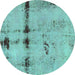 Round Abstract Turquoise Modern Rug, abs5641turq