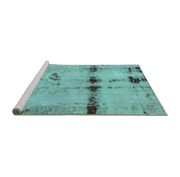 Sideview of Machine Washable Abstract Turquoise Modern Area Rugs, wshabs5641turq