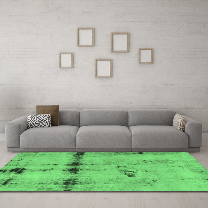 Machine Washable Abstract Emerald Green Modern Area Rugs in a Living Room,, wshabs5641emgrn