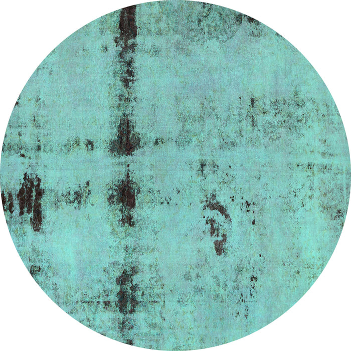 Round Machine Washable Abstract Turquoise Modern Area Rugs, wshabs5641turq