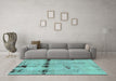 Machine Washable Abstract Turquoise Modern Area Rugs in a Living Room,, wshabs5641turq