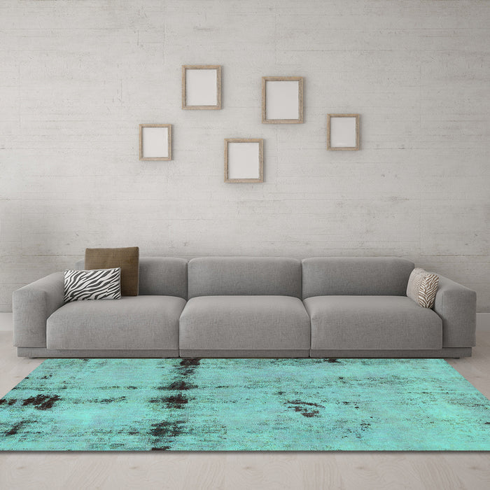 Machine Washable Abstract Turquoise Modern Area Rugs in a Living Room,, wshabs5641turq