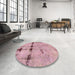 Round Abstract Purple Pink Modern Rug in a Office, abs5641