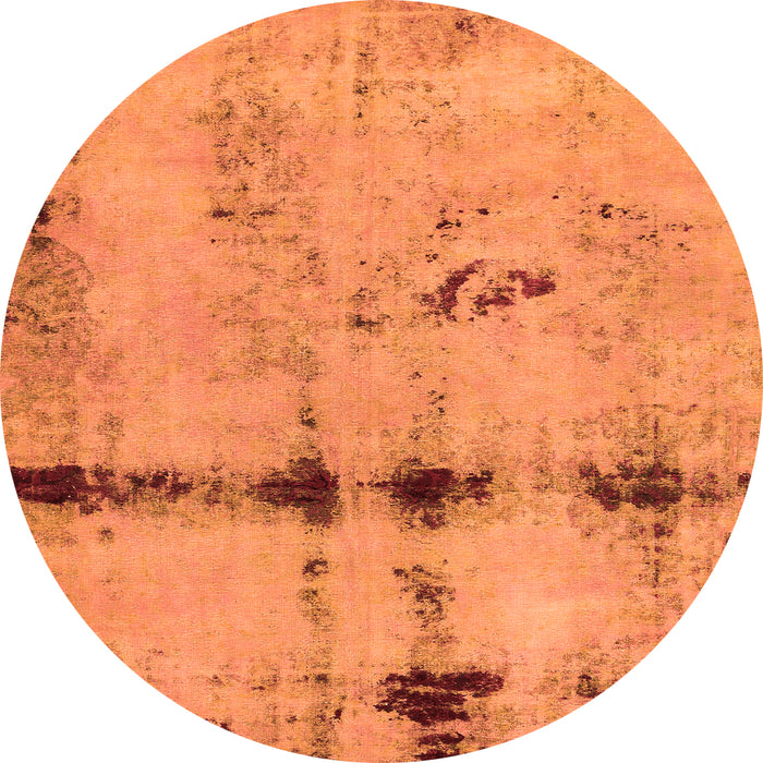 Round Machine Washable Abstract Orange Modern Area Rugs, wshabs5641org