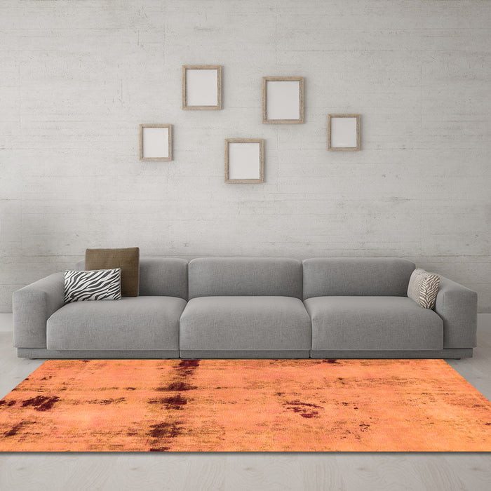 Machine Washable Abstract Orange Modern Area Rugs in a Living Room, wshabs5641org