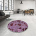 Round Machine Washable Abstract Lilac Purple Rug in a Office, wshabs5642