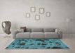 Machine Washable Persian Turquoise Bohemian Area Rugs in a Living Room,, wshabs5642turq