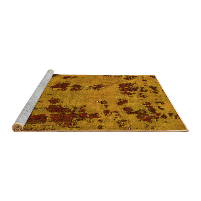 Sideview of Machine Washable Persian Yellow Bohemian Rug, wshabs5642yw
