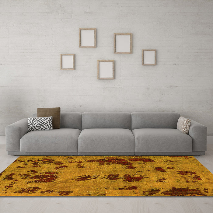 Machine Washable Persian Yellow Bohemian Rug in a Living Room, wshabs5642yw