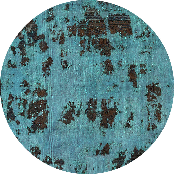Round Machine Washable Persian Turquoise Bohemian Area Rugs, wshabs5642turq