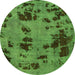 Round Machine Washable Persian Green Bohemian Area Rugs, wshabs5642grn