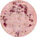 Round Machine Washable Abstract Pink Coral Pink Rug, wshabs5643