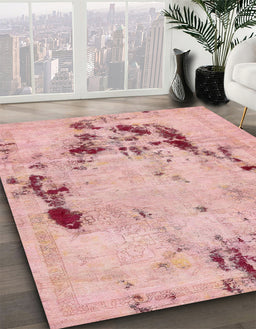 Abstract Pink Coral Pink Persian Rug in Family Room, abs5643