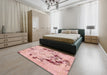 Abstract Pink Coral Pink Persian Rug in a Bedroom, abs5643