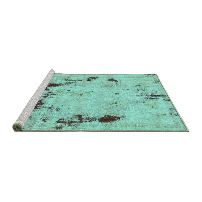 Sideview of Machine Washable Persian Turquoise Bohemian Area Rugs, wshabs5643turq