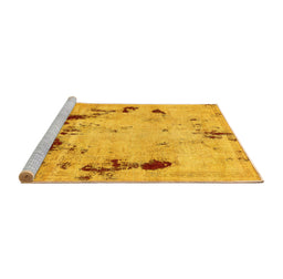 Sideview of Machine Washable Persian Yellow Bohemian Rug, wshabs5643yw