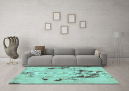 Machine Washable Persian Turquoise Bohemian Area Rugs in a Living Room,, wshabs5643turq