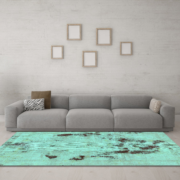 Machine Washable Persian Turquoise Bohemian Area Rugs in a Living Room,, wshabs5643turq