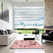 Square Abstract Pink Coral Pink Persian Rug in a Living Room, abs5643