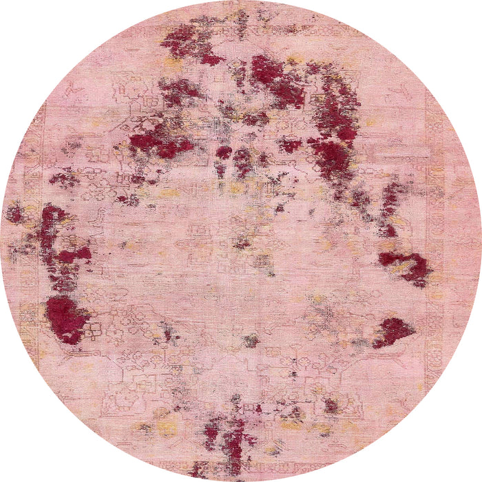 Round Abstract Pink Coral Pink Persian Rug, abs5643