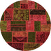 Round Machine Washable Patchwork Orange Transitional Area Rugs, wshabs5644org