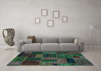 Machine Washable Patchwork Turquoise Transitional Rug, wshabs5644turq