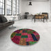 Round Abstract Coffee Brown Patchwork Rug in a Office, abs5644