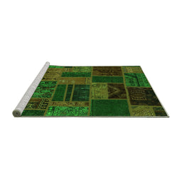 Sideview of Machine Washable Patchwork Green Transitional Area Rugs, wshabs5644grn