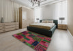 Abstract Coffee Brown Patchwork Rug in a Bedroom, abs5644