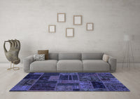 Machine Washable Patchwork Blue Transitional Rug, wshabs5644blu