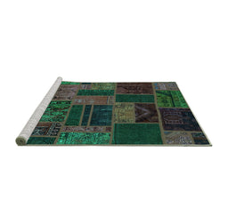 Sideview of Machine Washable Patchwork Turquoise Transitional Area Rugs, wshabs5644turq